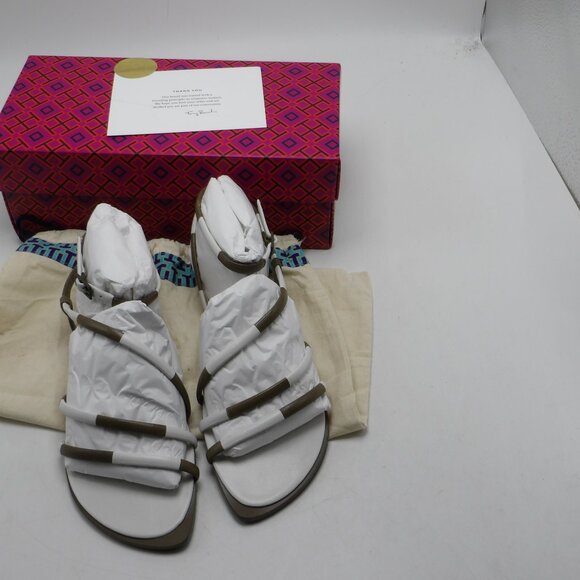 Tori Burch Shoes - TORY BURCH Gardenia/Toasted Leather Ankle Wrap Sandals 8M New with box/dust Bag